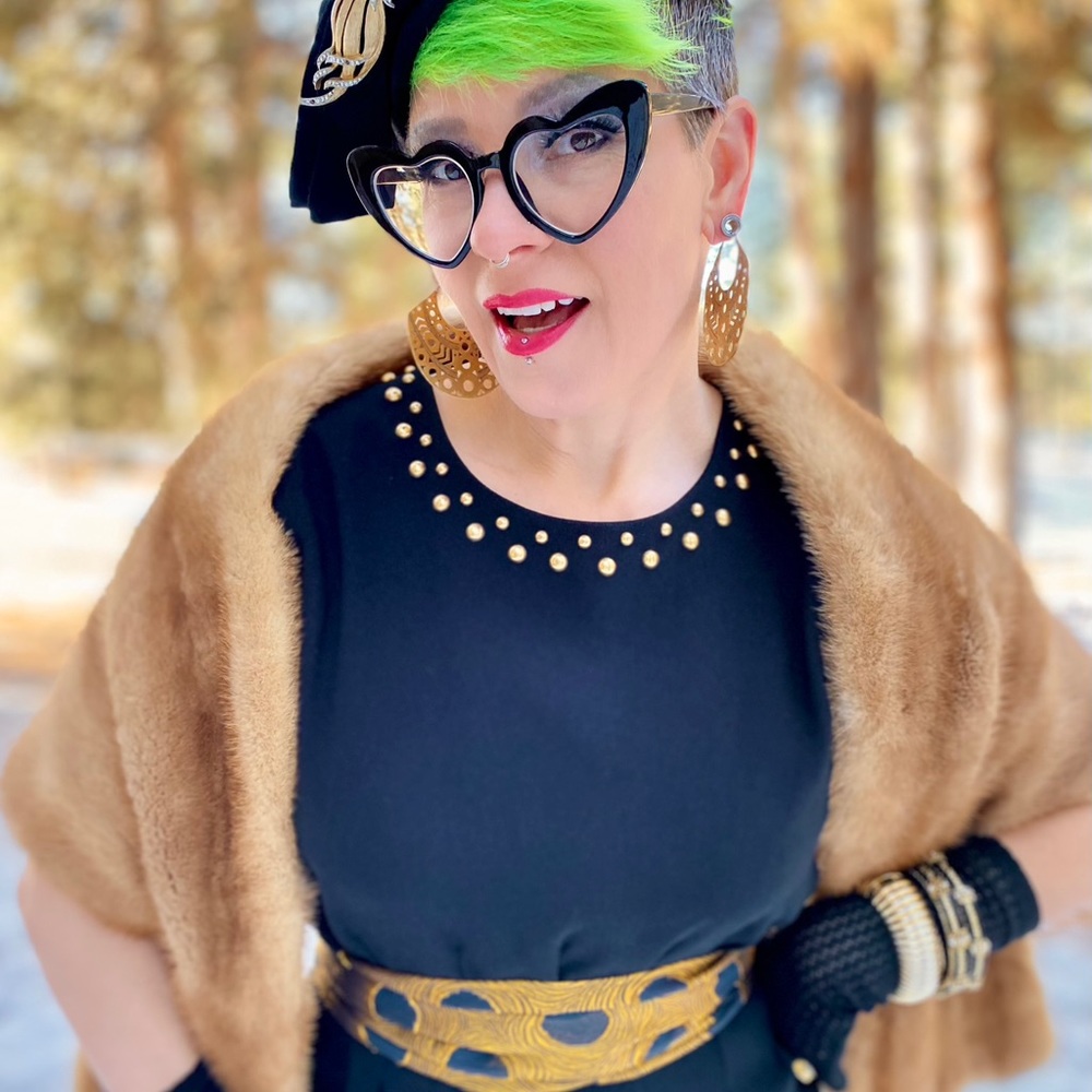 Vintage Little Black Dress with Gold Studs
